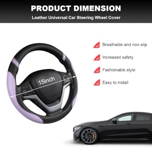 Car Steering Wheel Cover, 15 Inch Premium Leather Breathable Non-Slip Wheels - Image 2