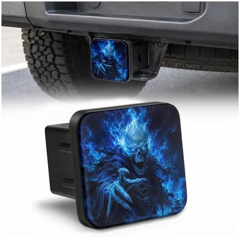 Hitch Cover Receiver Tube Hitch Plug Blue Fire Skeleton Skulls, Tool-Free by Unknown