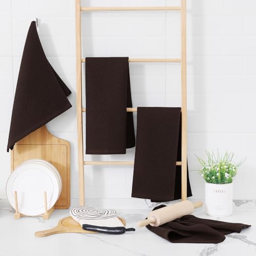 Homaxy 100% Cotton Waffle Weave Kitchen Dish Towels 12-Pack, Dark Brown - Image 6