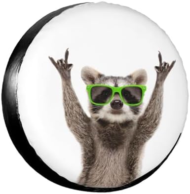 Funny Raccoon in Green Sunglasses Spare Tire Cover Cute Animal Tire Wheel by Ociovan