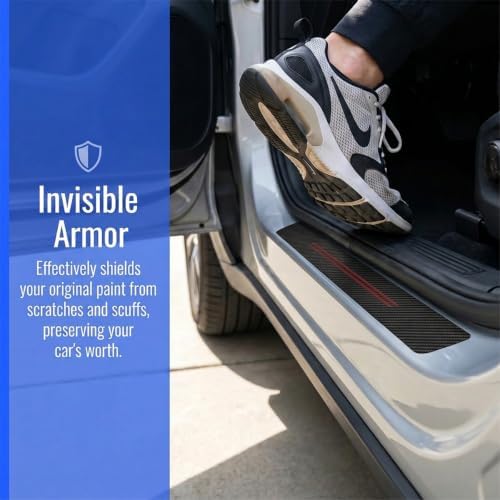 4PCS Carbon Fiber Car Door Entry Guard Sill Protector Cover - Image 3