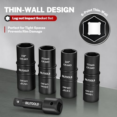 BILITOOLS 5pc Flip Lug Nut Socket Set, 1/2" Drive Metric & SAE Non-Marring - Image 5