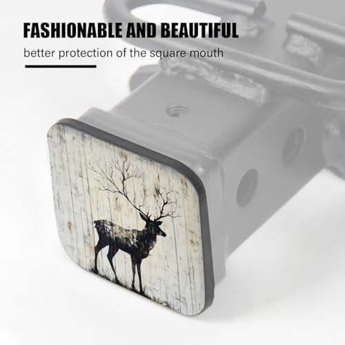 Hitch Cover Fits for 2-Inch Hitch, A Deer Against A Weathered Wood Background - Image 4