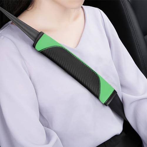 AUCELI 2PCS Carbon Fiber Leather Car Seat Belt Cover, Light Green - Image 6
