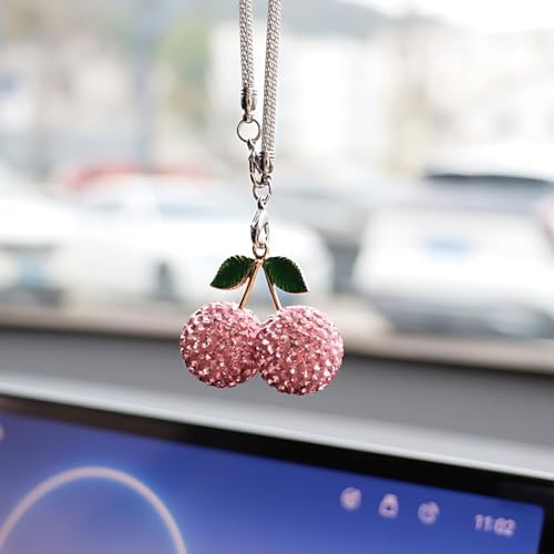 Bling Cherry Car Rear View Mirror Charm, Sparkly Rhinestones Automotive by Unknown