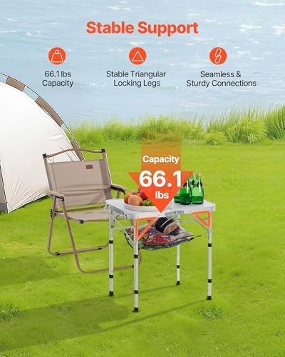 VEVOR Folding Camping Table, Adjustable Height Aluminum MDF Outdoor Portable - Image 5