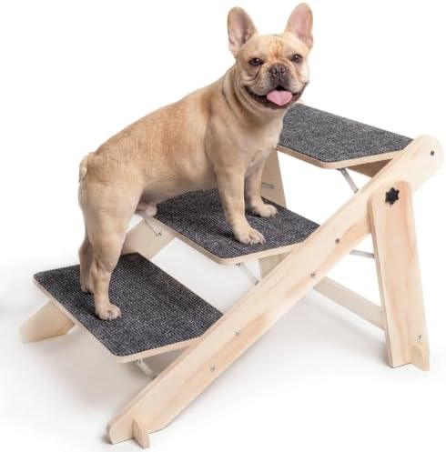 Woodure Foldable Dog Stairs, Convertible 3-Step Wooden Dog Ramp, Cat Step by CraftingNatureandComforts
