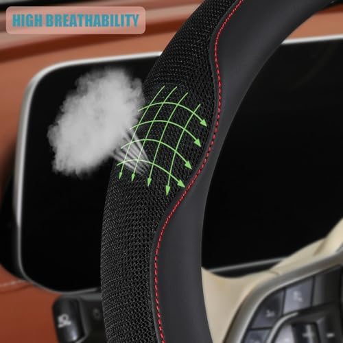 Nappa Leather Black D Shaped Steering Wheel Cover 15 inch - Image 3