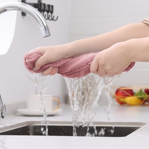 Kitinjoy 100% Cotton Waffle 4-Pack Kitchen Towels, Dried Roses - Image 6