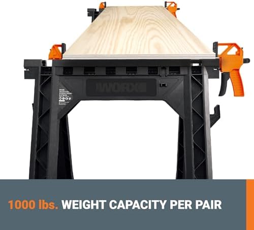 WORX Clamping Sawhorses, 7 Inch Metal Triangle Ruler Included - Image 4