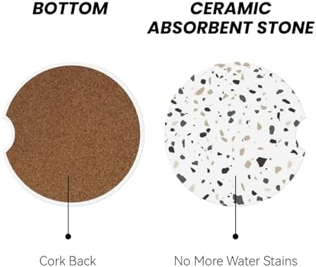 Terrazzo Marble Car Cup Holder Coaster 2 Pack Absorbent Ceramic Car Coasters - Image 2
