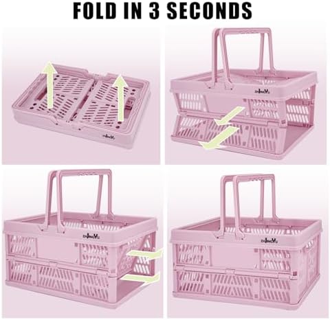 Pink Plastic Baskets with handles, 14.96"x9.84"x7.87" foldable shopping basket - Image 7