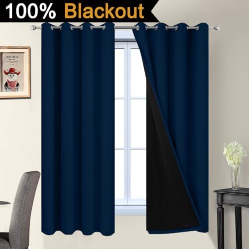 Yakamok Dark Blue 100% Blackout Curtains 63 Inches Long 52" Wide 2 Panels - Image 3