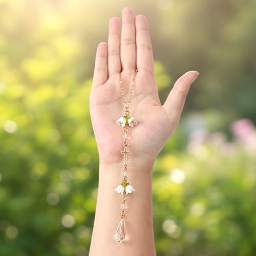 Cross Crystal Car Charm Lily Flower Beaded Mirror Hanging - Image 6