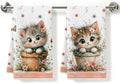 2 Pcs Cute Cat Kitchen Towels, Cat Theme Soft Absorbent Hand Tea Towels 05 by ZHAMEN