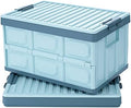 Blue Folding Plastic Stackable Utility Crates 2-Pack, Collapsible Storage Bins by JUJIAJIA