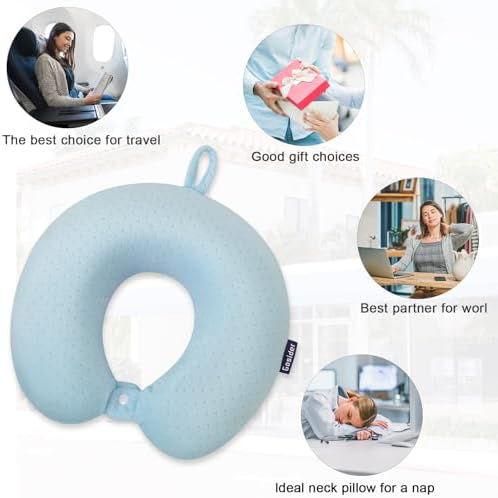Neck Pillow Travel, Memory Foam Airplane Pillow, Light Blue - Image 6