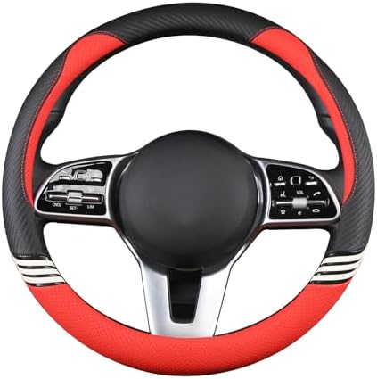 15 inch Cute Leather Steering Wheel Cover Black and Red - Image 3
