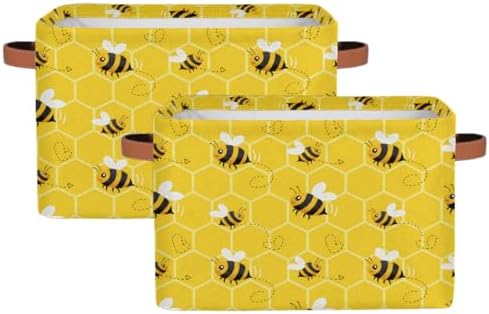 AUUXVA Storage Basket Yellow Bee Storage Cube Box Set of 2 Durable Canvas by AUUXVA