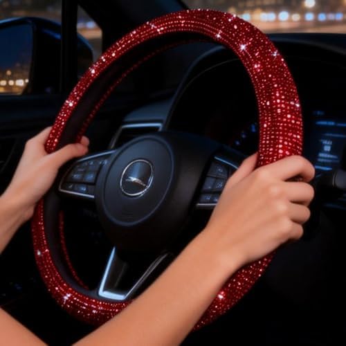 Car Bling Steering Wheel Cover for Women Girl Red Bling Accessories 15 Inch - Image 6