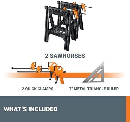 WORX Clamping Sawhorses, 7 Inch Metal Triangle Ruler Included - Image 7