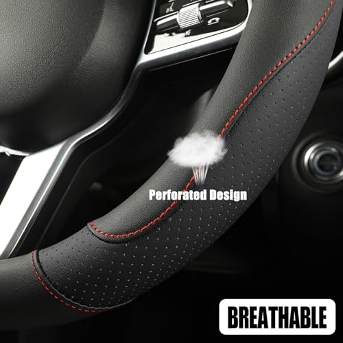 Black Microfiber Leather Steering Wheel Cover 15 inch - Image 3