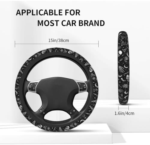 Horror Steering Wheel Cover Skull 15In + 2 Horror Skull Car Cup Coasters - Image 2