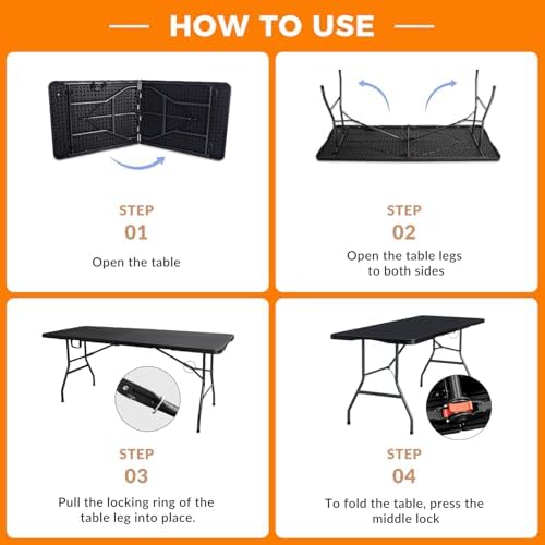 Lakhow 6FT Folding Table, Fold in Half Heavy Duty Plastic Utility Table - Image 5