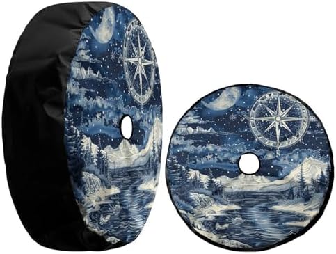 Delerain Spare Tire Cover with Backup Camera Hole Retro Sea Sky Compass Wheel - Image 3
