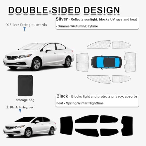 KMF 6pcs Thicken Sun Shades for Honda Civic Sedan 2012-2015 Accessories - Image 4