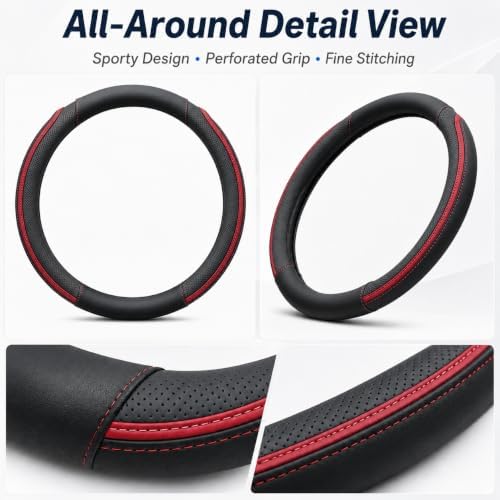 Car Steering Wheel Cover PU Leather Anti-Slip Protector Black - Image 5