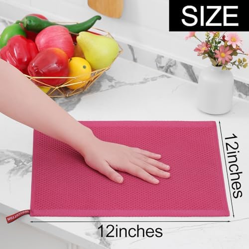 Homaxy 100% Cotton Waffle Weave Kitchen Dish Cloths 6-Pack, Hot Pink - Image 5