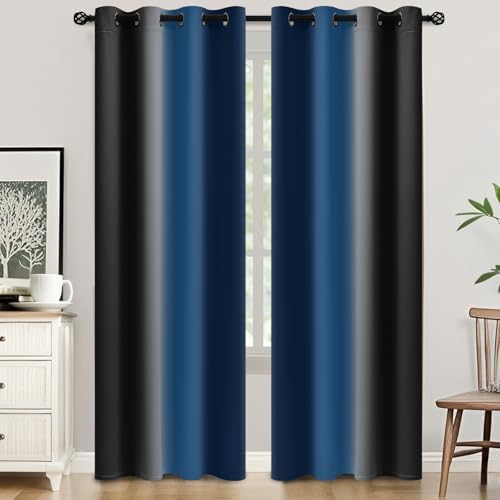 SimpleHome Ombre Blue and Black Room Darkening Curtains 84 inches Length - Image 2