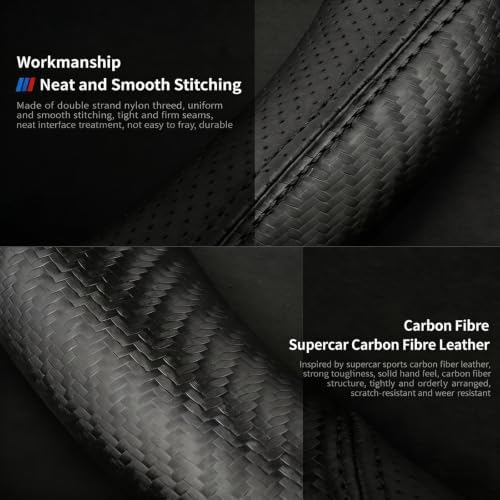Microfiber Leather Steering Wheel Cover, D-Shape Carbon Fiber Black Wire Trim - Image 5