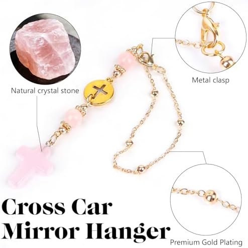 STEFORD Car Cross Crystal Hanging Charm, Cute Rose Quartz Pink Boho Blessing - Image 3