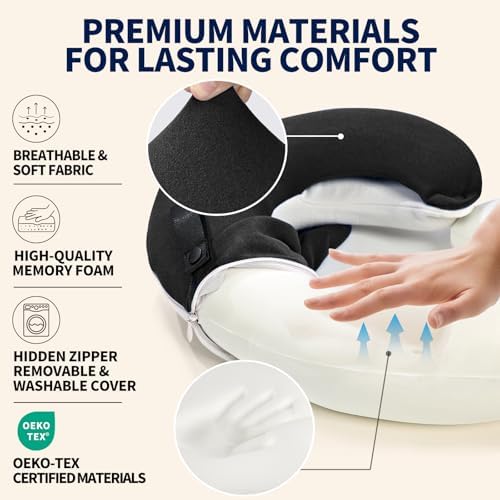 BUYUE Travel Neck Pillows for Airplanes, Memory Foam 360° Head Support Sleep - Image 4