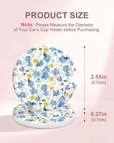 Swooflia Cute Girly Ceramic Car Coasters Blue Flower Cup Holder Coasters - Image 2