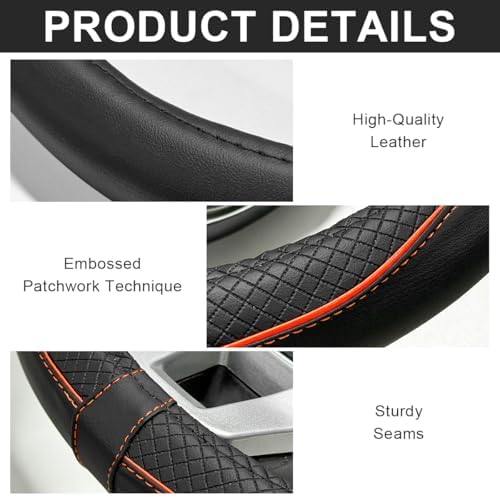 Car Steering Wheel Cover, 15 Inch Anti-Slip Breathable Leather Auto Steering - Image 4