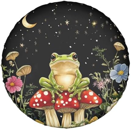 Mushrooms Frog Black Universal Spare Tire Cover, 15 Inch, Cute Waterproof by Unknown