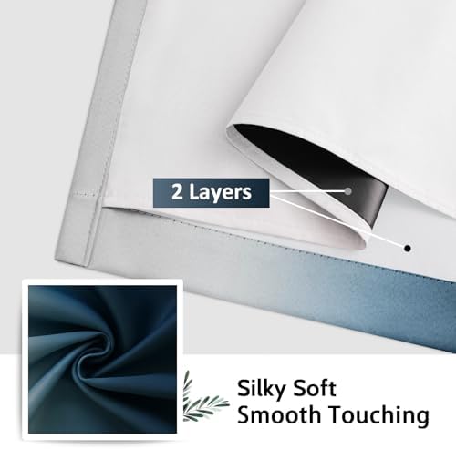 SimpleHome Ombre Navy Blue 100% Blackout Bedroom Curtains White Liner 84L - Image 7