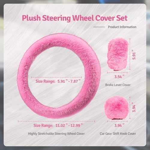 Fluffy Steering Wheel Cover 3PCS Set – Plush Fuzzy Fur Steering Wheel Cover - Image 4