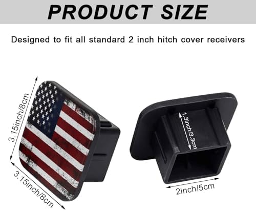 Retro American Flag Tow Hitch Covers Heavy Duty Rubber Trailer Hitch Cover 2" - Image 2