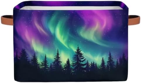 Storage Basket Northern Light Aurora Storage Cube Box Durable Canvas by AUUXVA