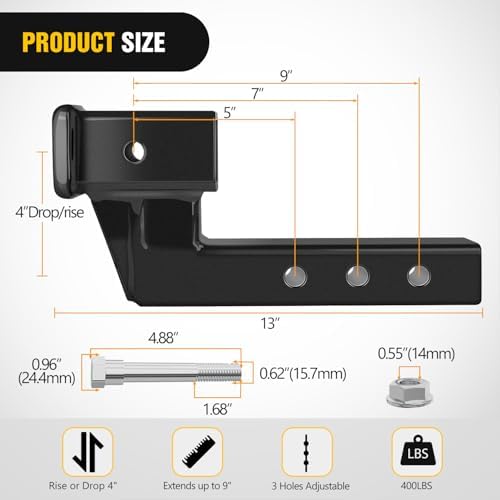 Nilight Trailer Hitch Extension 4 Inch Rise or Drop Extend 5" 7" 9" Length - Image 2