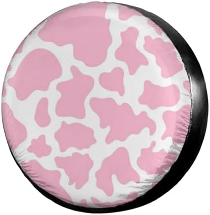 Pink Cow Print Spare Tire Cover Dust-Proof Wheel Tire Cover Fit Trailer by Foruidea
