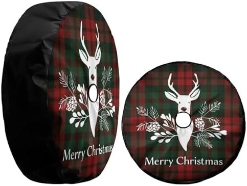 Merry Christmas Deer Tartan Plaid Buffalo Spare Tire Cover - Image 3