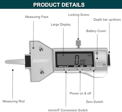 GODESON Metal Digital Tire Tread Depth Gauge, LCD Display Tire Tread Depth Gauge - Image 2