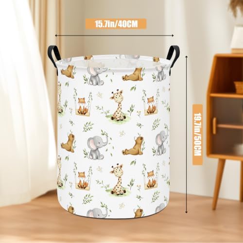 Round Laundry Basket Collapsible Storage Hamper Organizer Jungle Animals - Image 2