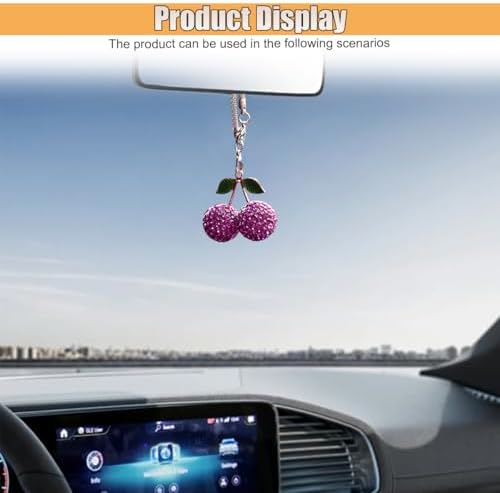 Bling Cherry Car Rear View Mirror Charm, Sparkly Rhinestones Automotive - Image 4