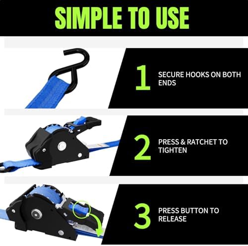 Retractable Ratchet Straps, 1 Inch x 12 Feet, 760lb Break Strength, Self - Image 4